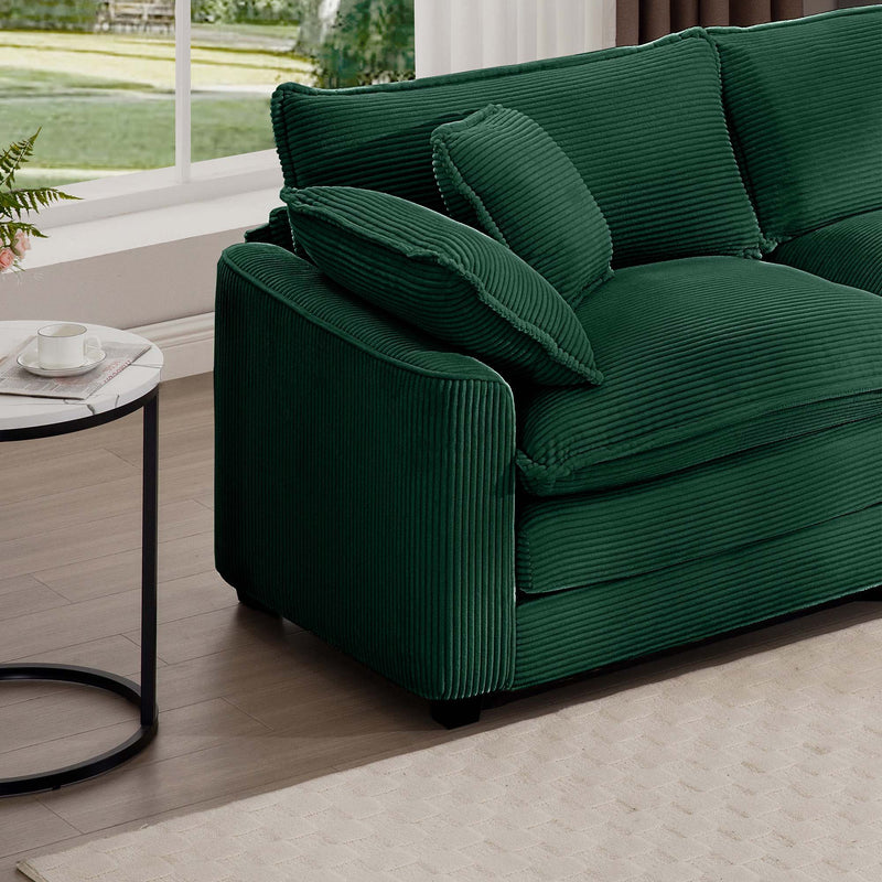 Modern Upholstered 4 Seater Corduroy Fabric Sofa With Arm And Throw Pillows