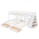 Multifunctional Triple Bunk Bed With Drawers And Guardrails