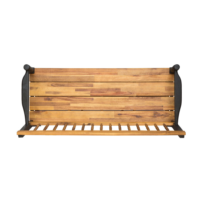Slatted Bench With Built In Shelf