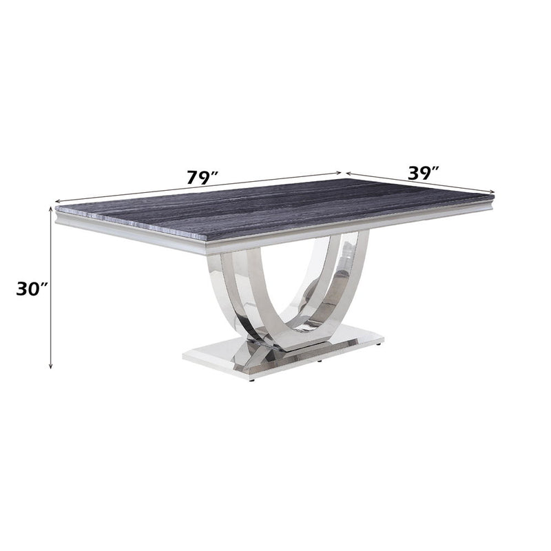 Cambrie - Dining Table With Engineered Stone Top - Engineered Stone Top & Mirrored Silver