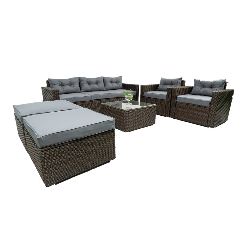 6 Piece Patio Rattan Wicker Outdoor Furniture Conversation Sofa Set with Removeable Cushions and Temper glass TableTop