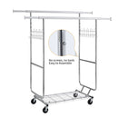 Heavy Duty Double Clothing Garment Rack With Shelves - Silver
