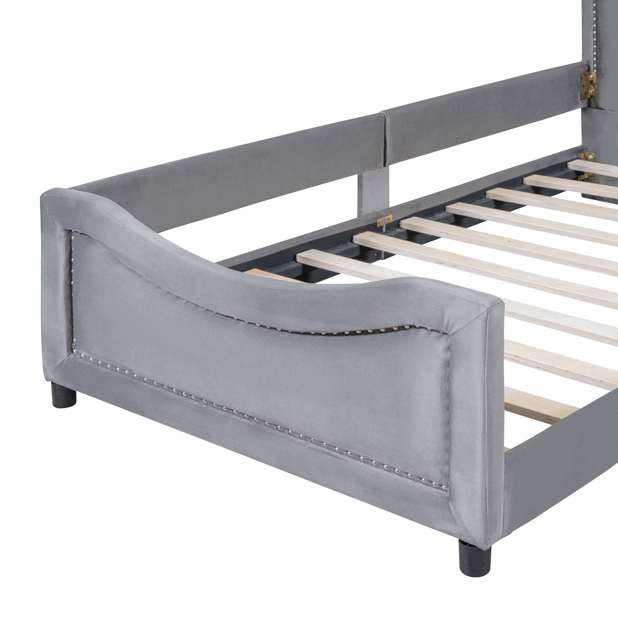 Twin Size Upholstered Daybed with Classic Stripe Shaped  Headboard, Gray - Atlantic Fine Furniture Melbourne FL