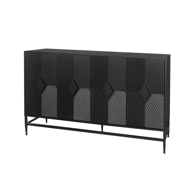 Accent Lacquered 4 Door Wooden Cabinet Sideboard Buffet Server Cabinet Storage Cabinet, For Living Room, Entryway, Hallway, Office, Kitchen And Dining Room - Matte Black