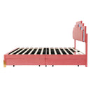 Queen Size Upholstered Platform Bed With LED Lights And 4 Drawers, Stylish Irregular Metal Bed Legs Design - Pink
