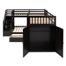 L Shaped Bunk Bed With 3 Drawers, Portable Desk And Wardrobe