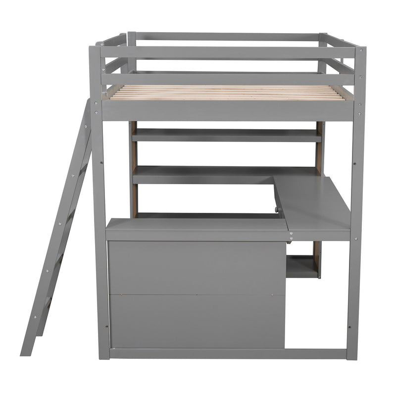 Loft Bed With Ladder, Shelves, And Desk