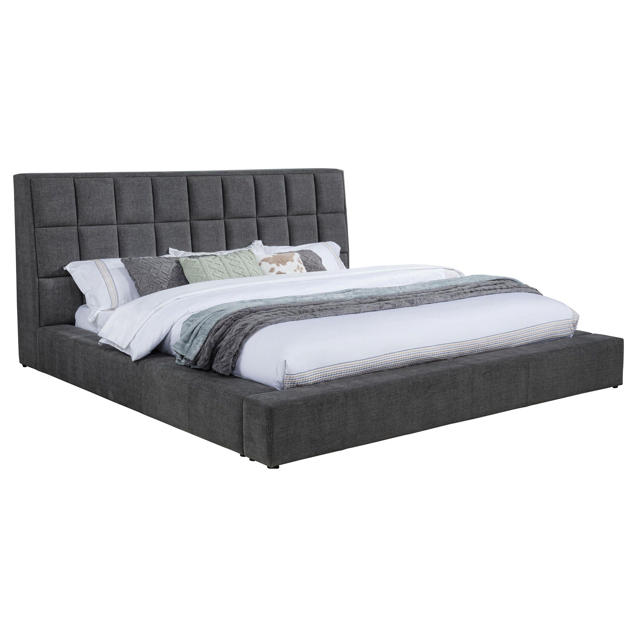 Dreux Upholstered California King Panel Platform Bed Grey