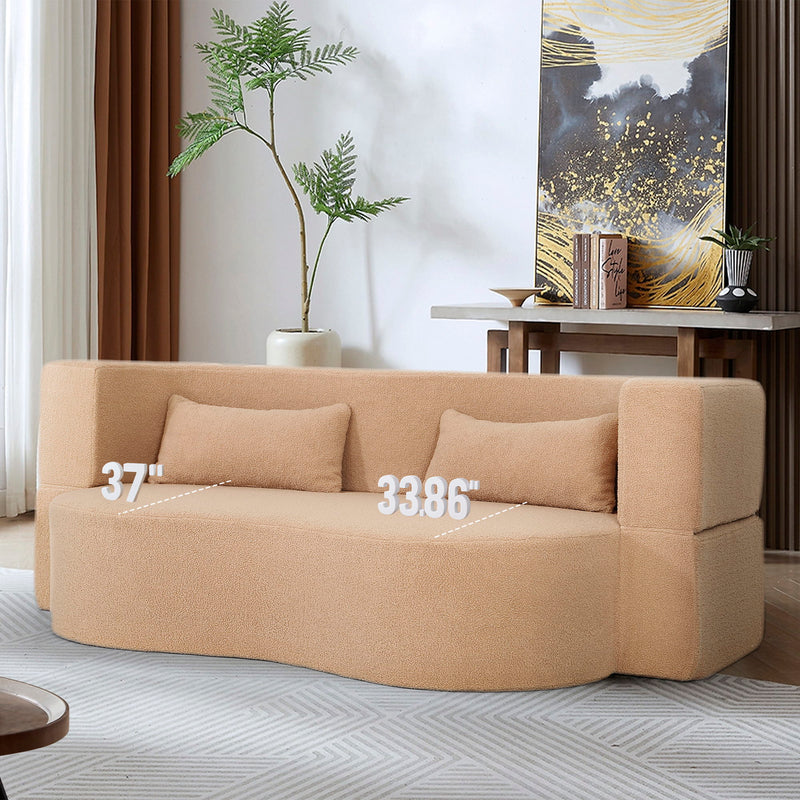 2 In 1 Convertible Full Size Folding Loveseat Couch With Soft Teddy Fabric