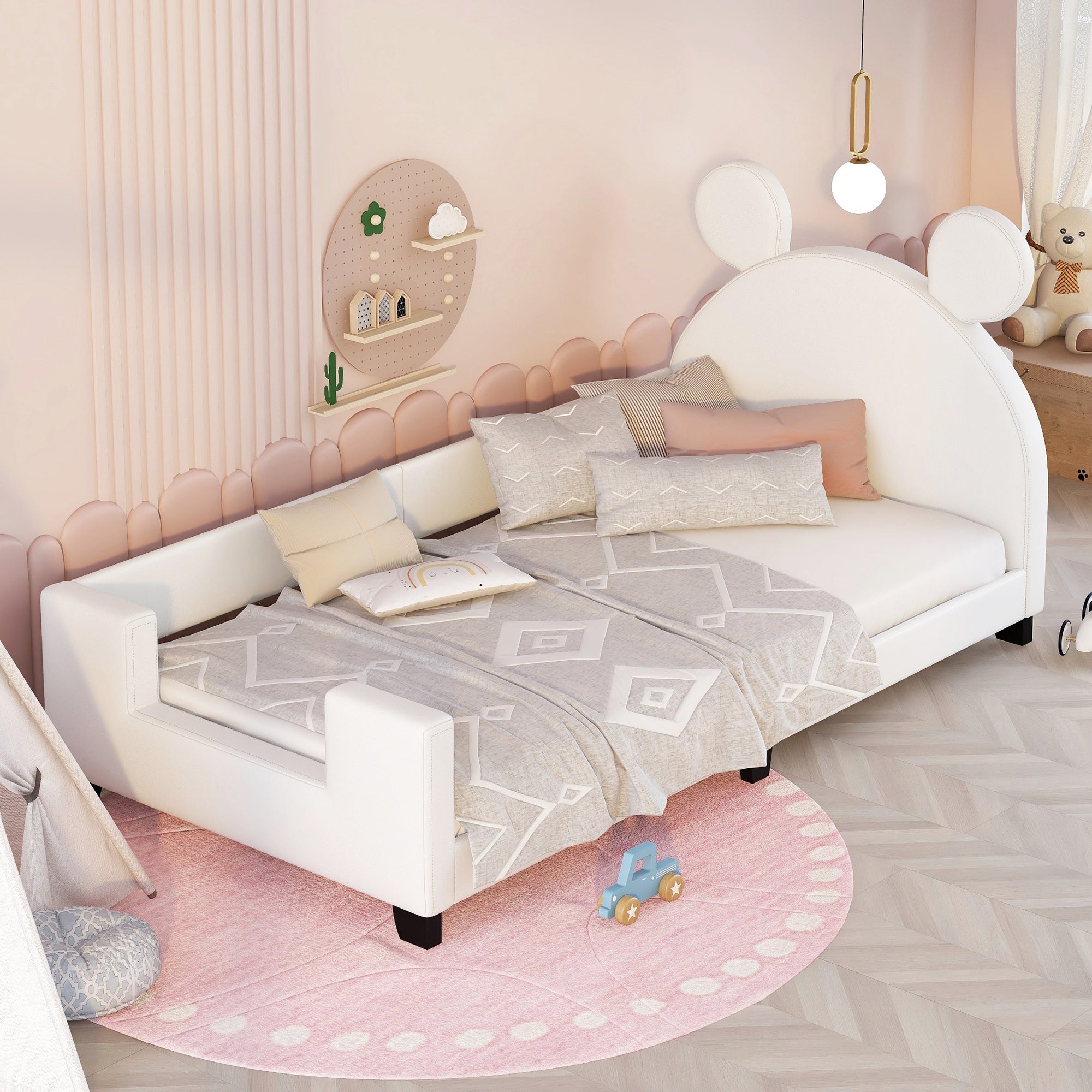Twin Size Upholstered Daybed with Carton Ears Shaped Headboard, White - Atlantic Fine Furniture Melbourne FL