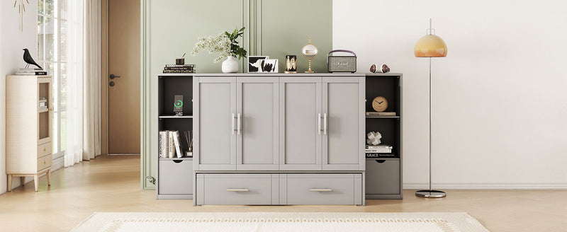 Murphy Bed With Shelves, Drawers And USB Ports