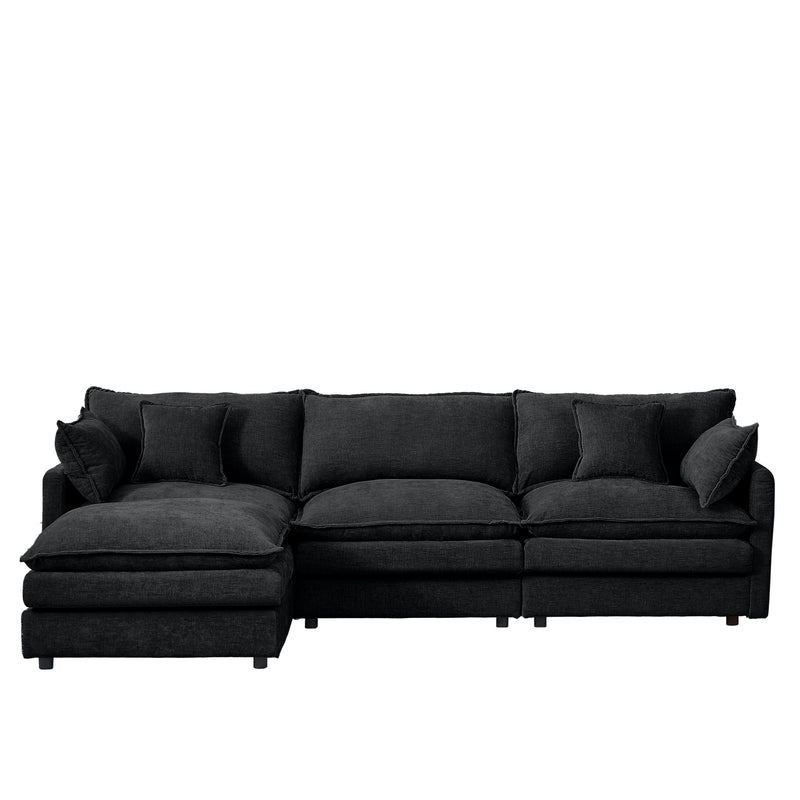 Modular L-Shaped Sectional Sofa Set With Movable Ottoman - Black