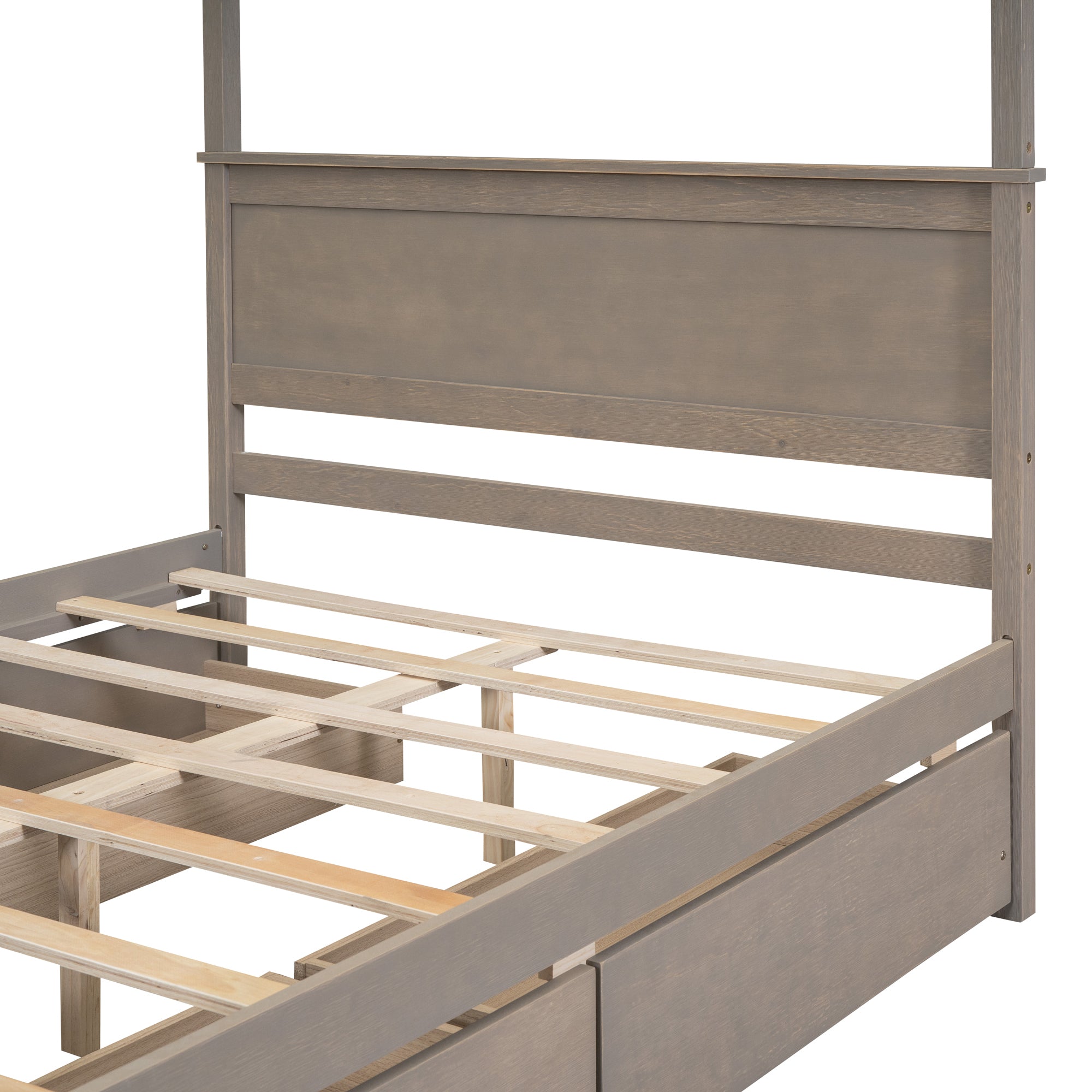 Wood Canopy Bed with four Drawers ,Full Size Canopy Platform Bed With Support Slats .No Box Spring Needed, Brushed Light Brown - Atlantic Fine Furniture Melbourne FL