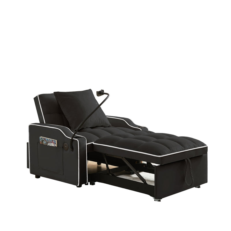 Convertible 3 In 1 Sofa Bed With Adjustable Sleeper Chair And Multi Pockets - Black