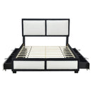 Queen Size Upholstered Platform Bed with Large Rivet-decorated Backrests and 4 Drawers, Velvet matched with Teddy Fleece, Black+White