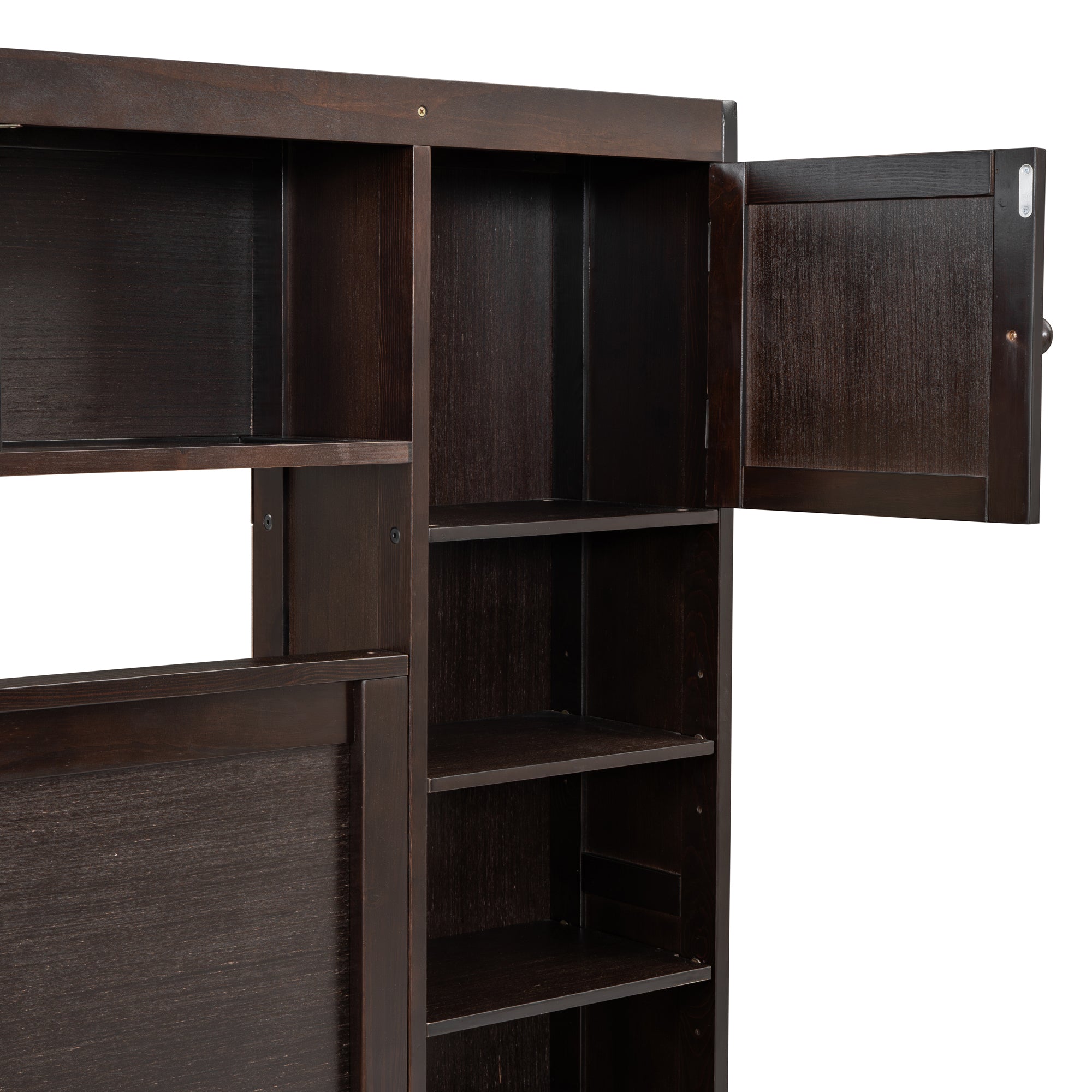Queen Size Wooden Bed With All-in-One Cabinet, Shelf and Sockets, Espresso - Atlantic Fine Furniture Melbourne FL