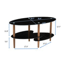 Oval Glass Coffee Table, Modern Table In Living Room Oak Wood Leg Tea Table 3-Layer Tempered Glass Table - Brown / Black