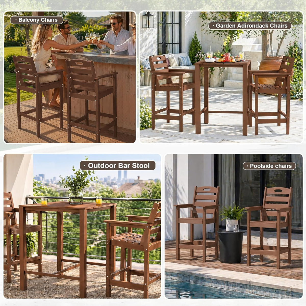 Crefise Tall Adirondack Bar Chairs, Set of 2 - Brown