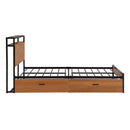 Full Size Metal Platform Bed Frame with  Two Drawers,Sockets and USB Ports ,Slat Support No Box Spring Needed Black