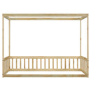 Twin Size Canopy Frame Floor Bed with Fence, Guardrails,Natural