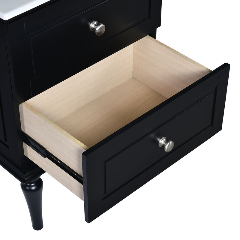 Bathroom Vanity Cabinet With Ceramic Sink Combo Set, Frame Modern Bathroom Storage Cabinet With 2 Drawers - Black