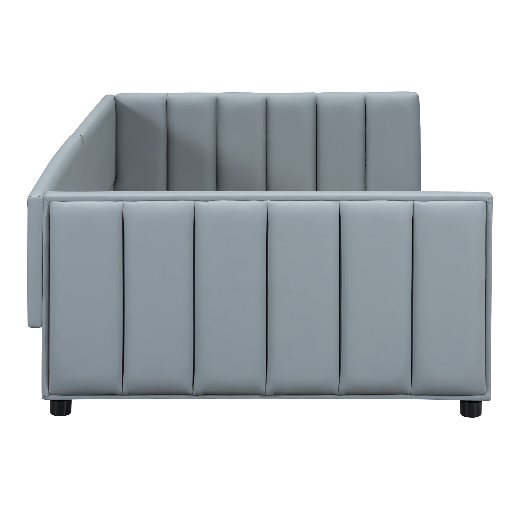 Queen Size & Twin XL Size Upholstered Platform Bed, Mother & Child Bed, PU Leather, Gray - Atlantic Fine Furniture Melbourne FL
