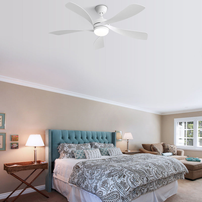 Modern Led Ceiling Fan With 3 Color Dimmable 5 ABS Blades Remote Control Reversible Dc Motor For Bedroom - White