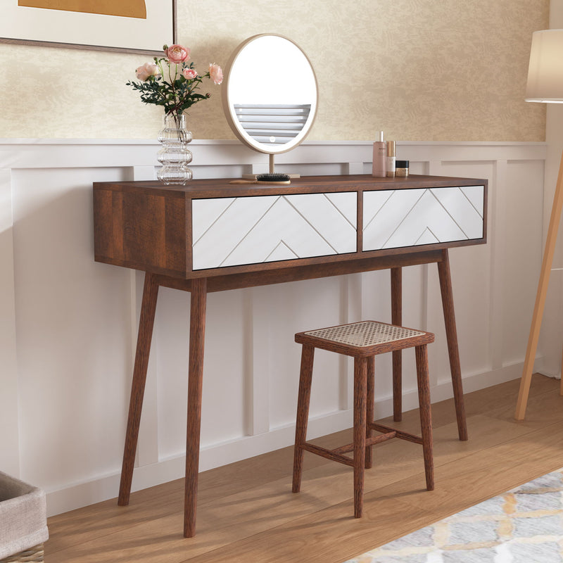 Rustic Entryway Console Table With Carved Panel Drawers And Wood Legs - Natural
