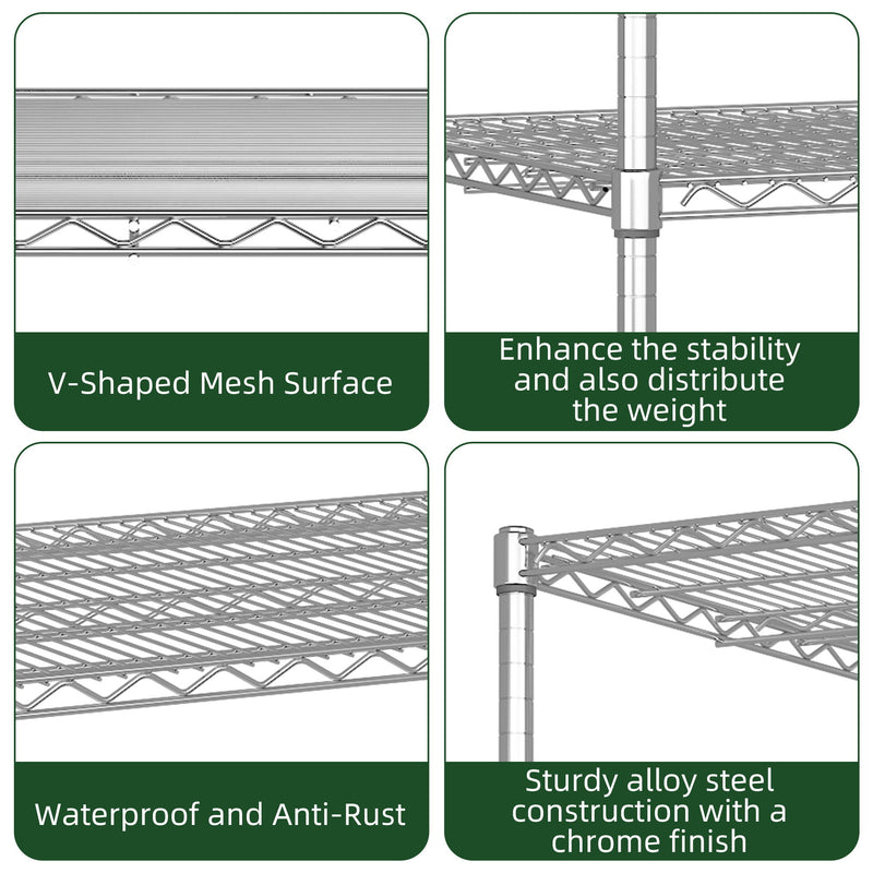 Heavy Duty Adjustable Shelving Unit, 5 Tier Wire Storage Shelves With Wheels - Brushed Nickel