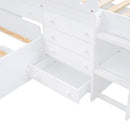 Loft Platform Bed With 7 Drawers And Full Guardrails, Modern L Shaped Space Savin
