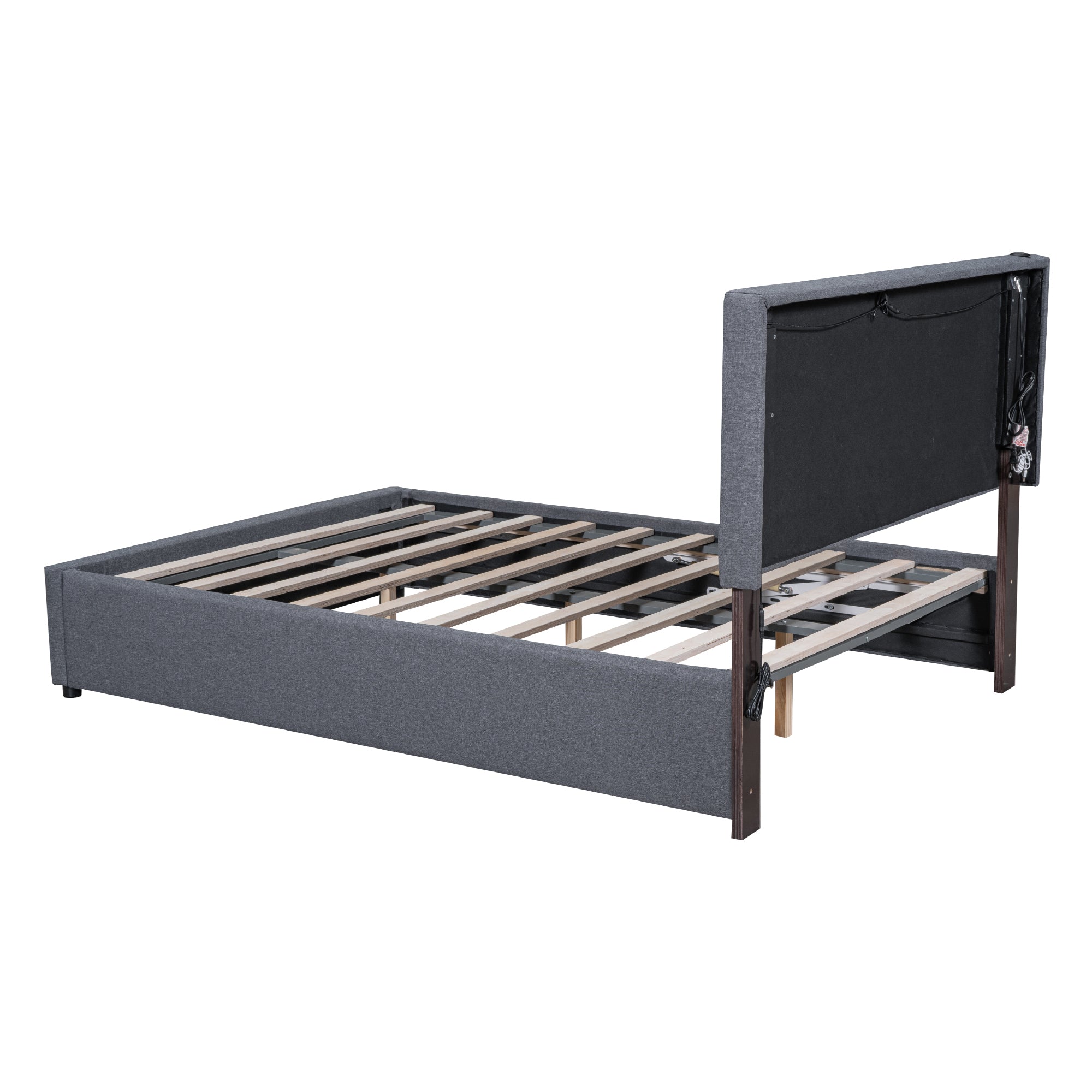 Queen Size Upholstered Bed with Hydraulic Storage System and LED Light, Gray - Atlantic Fine Furniture Melbourne FL