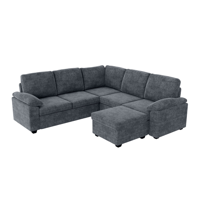 Modern Velvet Sectional Sofa Set, Large U Shaped Upholstered Corner Couch With Ottoman, Armrest Pillow, 6 Seat Indoor Furniture For Living Room