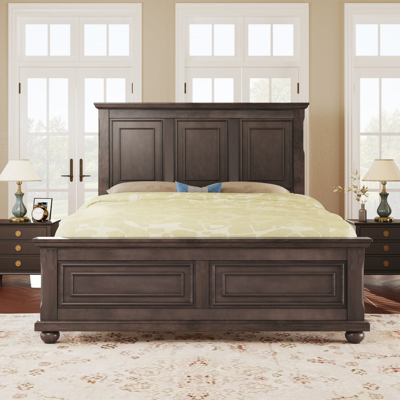 Traditional Town and Country Style Pinewood Vintage Full Bed, Rich Brown