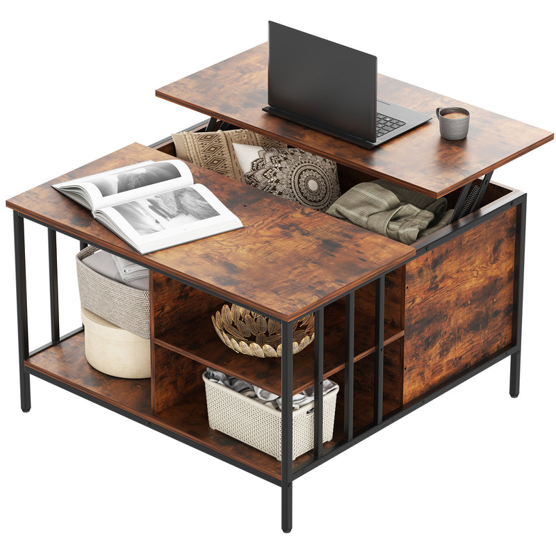 Lift Top Coffee Table With Storage, Adjustable Height Living Room - Black / Brown