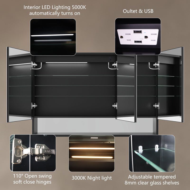 LED Lighted Bathroom Medicine Cabinet With Mirror, Recessed Or Surface LED Medicine Cabinet, Defog, Stepless Dimming, Color Temper Change, Storage Shelves