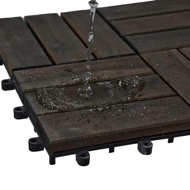 Acacia Wood Interlocking Deck Tiles Checker Pattern For Outdoor Flooring