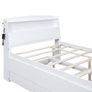 Full Size Platform Bed With Storage LED Headboard, Twin Trundle And 3 Drawers - White