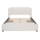 Upholstered Platform Bed with Stud Trim Headboard and Footboard and 4 Drawers No Box Spring Needed, Velvet Fabric, Queen Size (Beige)