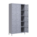 15 Door Lockers With Lock For Storage In Home, Gym, Office, And School - Gray