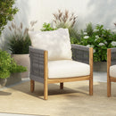 Patio Acacia Wood Club Chair, Woven Rope Outdoor Patio Arm Chair, Deep Seating For Porch - Teak / Beige