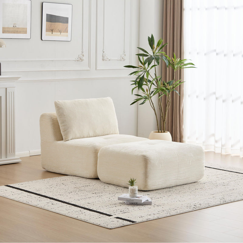Compressed Sofa, Single Chaise Longue, Movable Ottoman For Living Room - Beige