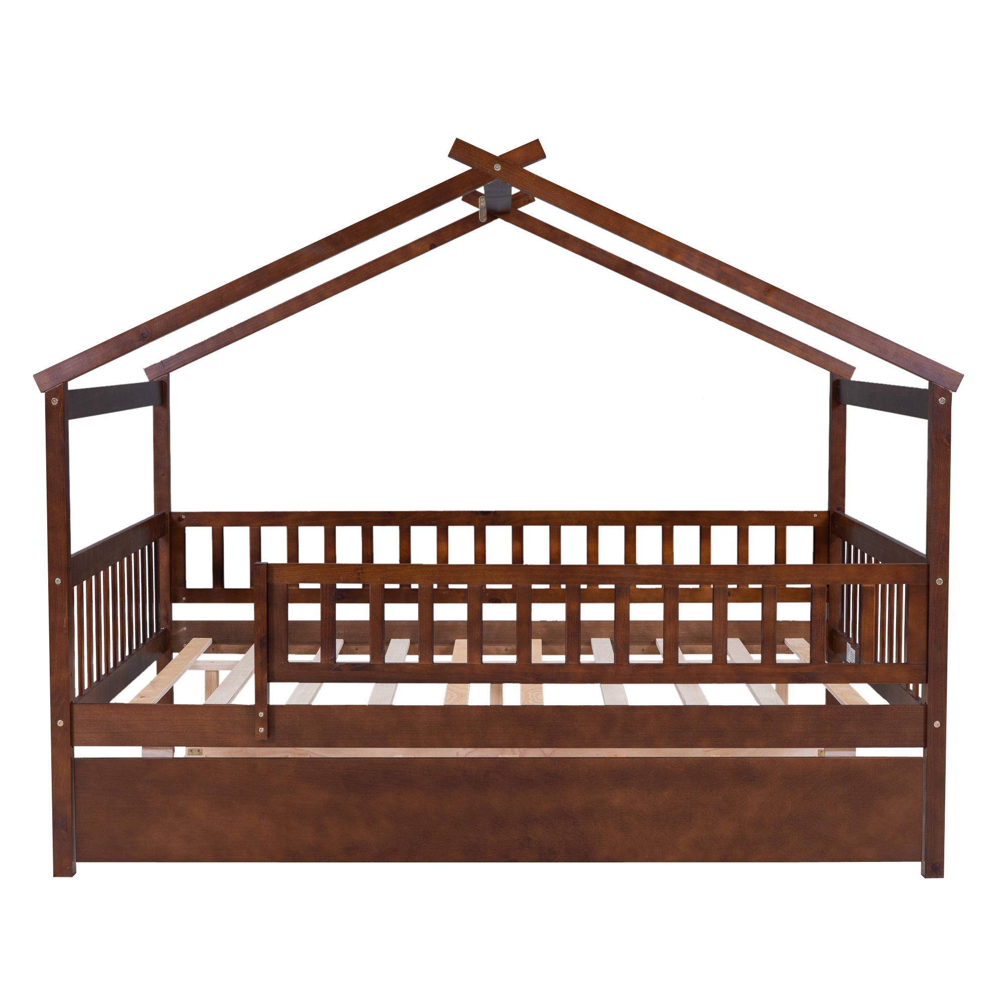 Full Size Wooden House Bed with Twin Size Trundle, Walnut - Atlantic Fine Furniture Melbourne FL
