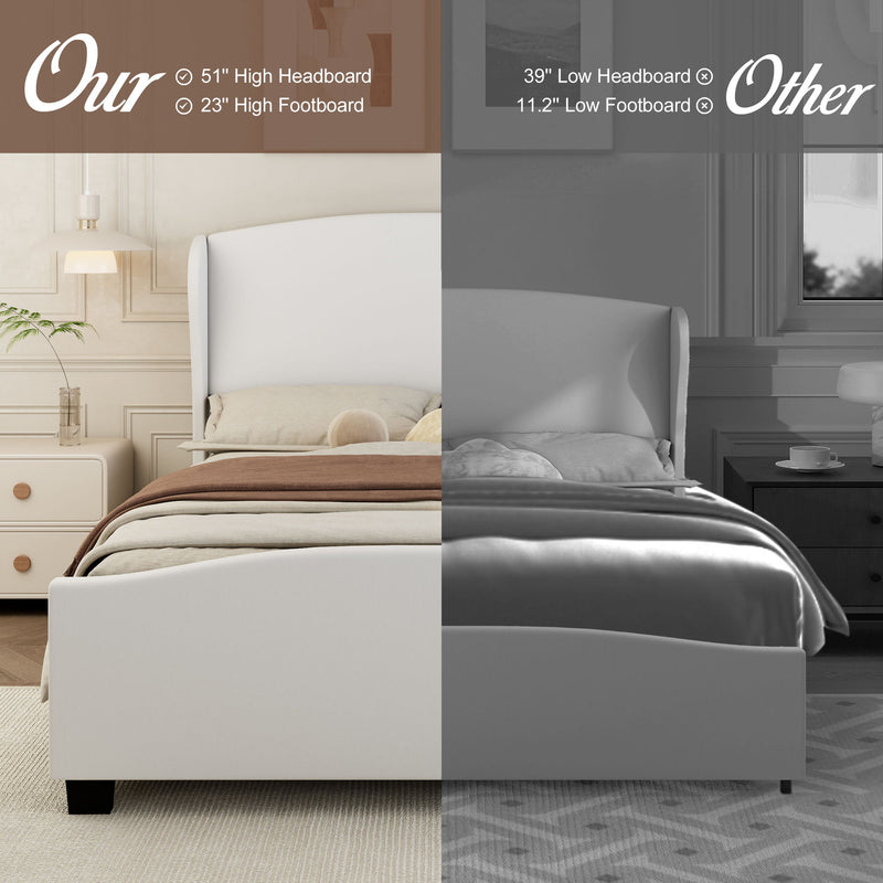 High Headboard Wingback Linen Upholstered Bed