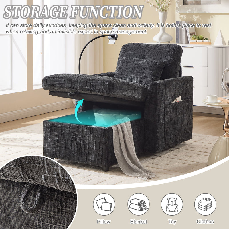 Multifunctional Chenille Recliner Sofa With Storage And Phone Bracket