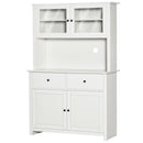 Homcom - 63.5" Kitchen Buffet With Hutch, Pantry Storage Cabinet With 4 Shelves, Drawers, Framed Glass Doors, Open Microwave Countertop - Antique White