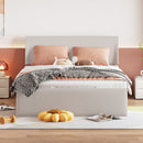 Queen Size Sleigh Bed with Side-Tilt Hydraulic Storage System, Linen Upholstery, Beige