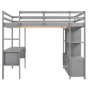 Full Size Loft Bed with Built-in Desk with Two Drawers, and Storage Shelves and Drawers,Gray(Old SKU: GX000320AAE)