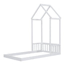Twin House-shaped Roof Headboard Floor Bed,,(without slats),White