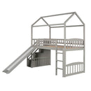 Twin Loft Bed with Two Drawers and Slide, House Bed with Slide, Gray (Old SKU: LP000130AAE)