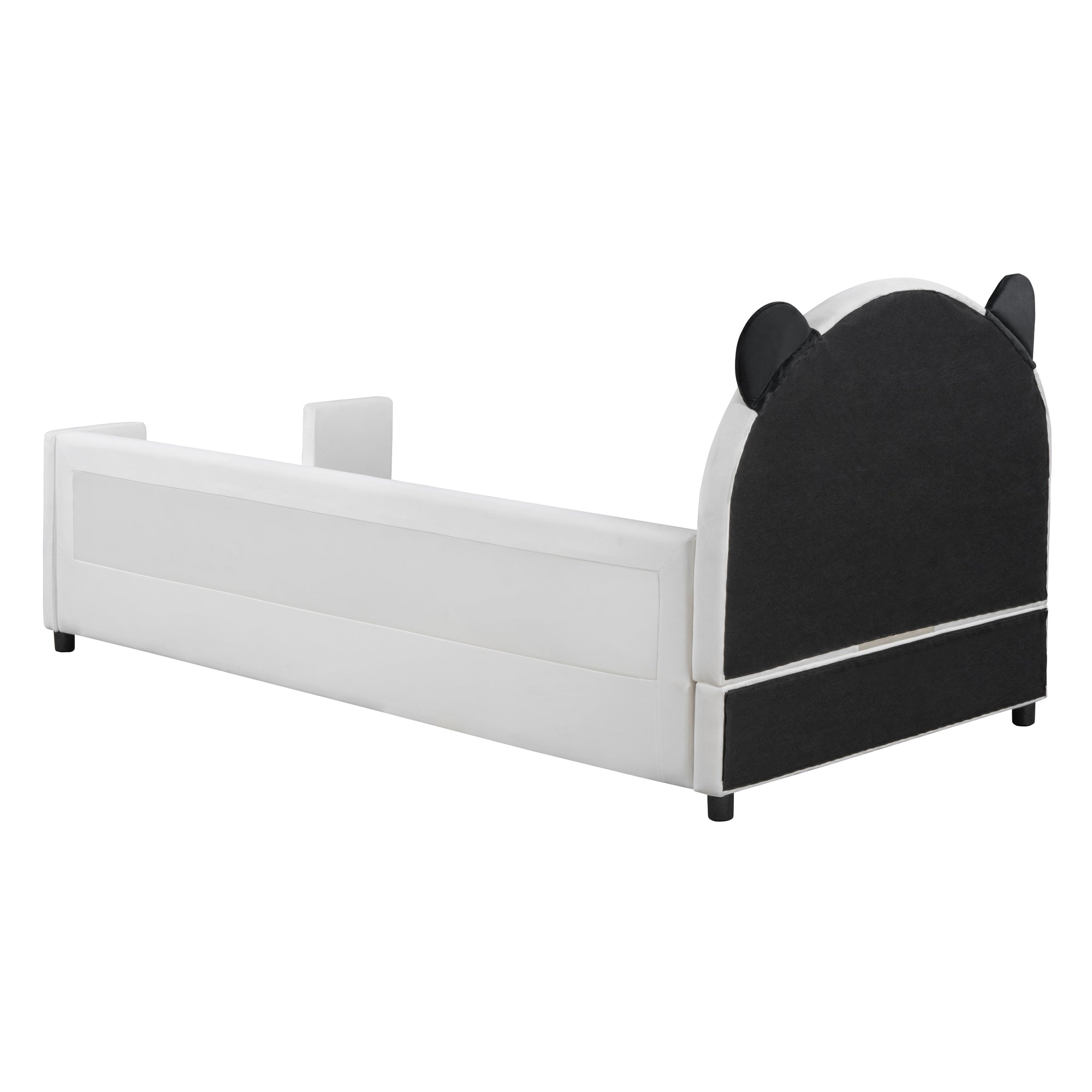 Twin Size Upholstered Daybed with Bear Shaped Headboard, Hydraulic System and Breathable Mesh Fence, White - Atlantic Fine Furniture Melbourne FL